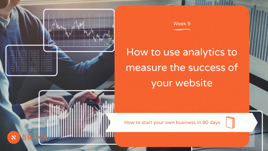 orange box with white text reading "how to use analytics to measure the success of your website