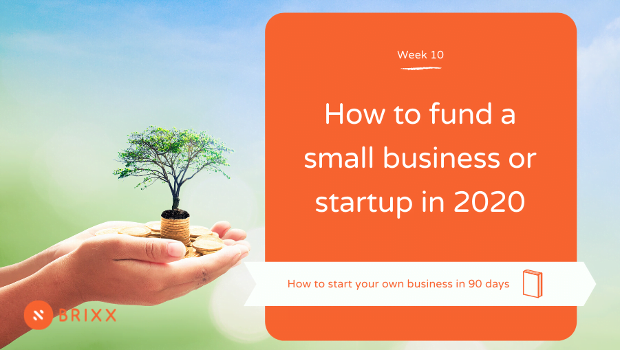 tree growing from money in hands, orange cover reading "how to fund a small business or startup in 2020