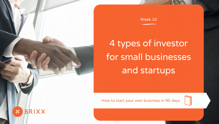 two people shaking hands, orange block cover with white text reading "4 types of investor for small businesses and startups